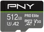 PNY 512GB PRO Elite C10 U3 V30 A2 microSDXC Flash-Speicherkarte | Bis zu 100...