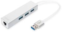 DIGITUS USB-Hub - 3 Ports - RJ45 Ethernet-Anschluss - Super-Speed USB 3.0 - 5 GBit/s
