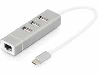 DIGITUS USB 2.0 Typ-C 3-Port Hub & Fast Ethernet LAN Adapter, 3X USB A/F, 1x...