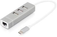 DIGITUS USB-C Hub - 3 Ports - USB 2.0 - mit Fast Ethernet LAN Adapter - 3x USB-A