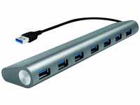 LogiLink UA0308 USB 3.0 Hub für PC/Laptop, 7-Ports Aluminiumgehäuse Silber