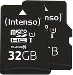 Intenso Premium microSDHC 2x32GB, Class 10 UHS-I Speicherkarte inkl. SD-Adapter