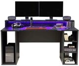 FORTE TEZAUR Gaming Schreibtisch, Holzwerkstoff, schwarz-matt, 160 x 91,1 x 72 cm