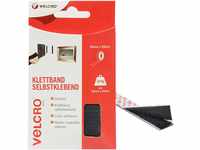 VELCRO Brand Klettband - Selbstklebend, 20 mm x 50 cm Rolle - Schwarz