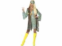 60s Hippie Chick Costume, Multi-Coloured, with Dress, Attached Waistcoat,...