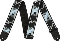 Fender Gitarrengurt mit Monogramm, gewebt, Lederenden, 2", Schwarz/Blau 
