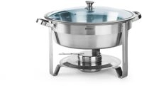 HENDI Chafing Dish, Rund, mit Glasdeckel mit einem Brennpastenbeh&auml;lter und