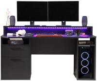 FORTE TEZAUR Gaming Schreibtisch mit 1 T&uuml;r und 1 Schublade, Holzwerkstoff, Schwarz