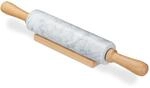 Relaxdays Nudelholz Marmor, Griffe aus Holz, wei&szlig; | Teigroller zum Kochen &...
