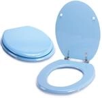 MSV WC Sitz Toilettendeckel MDF Holzkern "Hellblau" Scharniere aus Edelstahl -