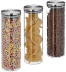 Relaxdays Vorratsglas 3er Set, luftdicht, Edelstahl Deckel, transparent | f&uuml;r...