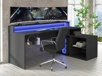 Forte TEZAUR Computertisch Gaming Desk mit LED-Beleuchtung und Regalteil,