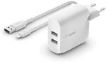 Belkin Boost Charge USB-A-Netzladeger&auml;t, 24 W, mit zwei Anschl&uuml;ssen und