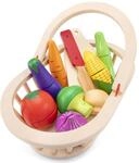 Woet&reg; Holz Gem&uuml;se Schneidekorb Spielzeug mit Messer und Schneidebrett, Spielessen