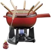 Spring Gusseisen Fondue Set rot | &Oslash; 20 cm | mit 8 Fonduegabeln und Spritzschutz 