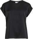 Vila Damen Viellette S/S Satin Top/Su Noos T-Shirt, Schwarz, 34 EU