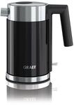 GRAEF. Edelstahl Wasserkocher WK402 Schwarz mit 1 Liter Fassungsverm&ouml;gen, Kalkfilter
