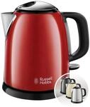 Russell Hobbs Wasserkocher klein [1l] Colours+ Edelstahl Rot (2400W,