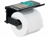 WENKO Toilettenpapierhalter mit Ablage Classic Plus Black - Rollenhalter mit...