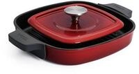 Woll &ndash; Iron Grillpfanne 24 x 24 cm rot viereckig mit Rillen, Steakpresse &