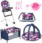 Bayer Design 61769AB Puppen Set 9 in 1 mit Reisebett, Tasche, Spielbogen, Hochstuhl,