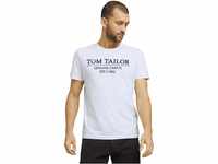 TOM TAILOR Herren T-Shirt mit Logo-Print aus Bio-Baumwolle, White, XXL