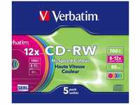 Verbatim CD-RW 700 MB, 5er Pack Slim Case bunt, CD Rohlinge beschreibbar, 52-fache