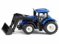 Siku 1396, New Holland Traktor mit Frontlader, Metall/Kunststoff, Blau/Schwarz,