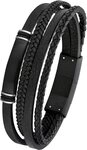 s.Oliver Armband für Herren, Gravierbar, Leder / Edelstahl, IP Schwarz, Länge: s.Oliver Armband für Herren, Gravierbar, Leder / Edelstahl, IP Schwarz, Länge: