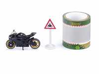 siku 1601, Ducati Panigale 1299 Motorrad mit Tape und Verkehrsschild, Schwarz,