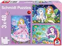 Schmidt Spiele 56376 Prinzessin, Fee & Meerjungfrau, 3x48 Teile Kinderpuzzle,