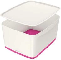 Leitz MyBox, Aufbewahrungsbox mit Deckel, Gro&szlig;, Blickdicht, Wei&szlig;/Pink...