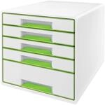 Leitz CUBE Schubladenbox mit 5 Schubladen, Wei&szlig;/Gr&uuml;n, A4, Inkl. transparentem