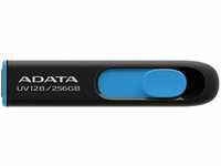 ADATA USB-Stick 3.0, 256 GB, UV128, einziehbar, ohne Kappe, Schwarz/Blau