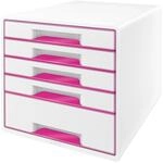 Leitz CUBE Schubladenbox mit 5 Schubladen, Wei&szlig;/Pink, A4, Inkl. transparentem