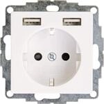 HK07 - Unterputz-Schutzkontakt Steckdose mit 2 USB-Ladebuchsen, Farbe: reinwei&szlig;