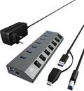 ICY BOX 7 Port USB 3.0 Type-A Hub Ladeger&auml;t Aluminium IB-HUB1701-C3