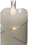 Konstsmide LED Echtwachskerze wei&szlig;, 3D Flamme, silberner Draht, 4h/8h Timer, 1