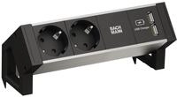 BACHMANN Desk2 Alu Black 2X Schutzkontakt 1x USB-Charger