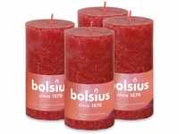 Bolsius Rustik Stumpenkerzen - Rot - 4 Stück - 13 x 7 cm - Länge Brenndauer 60