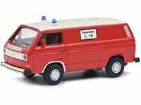 Schuco 452027900 VW T3 Feuerwehr Kastenwagen, Modellauto, Maßstab 1:64, rot/weiß