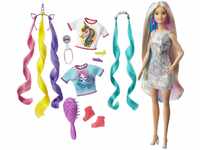 Barbie-Puppe, Einhorn-Barbie-Puppe mit Meerjungfrauenhaar und Einhorn-Haarkrönchen,