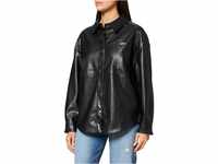 Urban Classics Damen Ladies Faux Leather Overshirt Hemd, Black, S