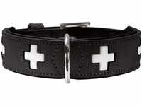 HUNTER SWISS Hundehalsband, Leder, hochwertig, schweizer Kreuz, 32 (XS), schwarz
