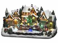 Konstsmide LED Szenerie Häuser um Weihnachtsbaum mit Rentierschlitten, mit...