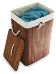 Relaxdays W&auml;schekorb Bambus, mit Deckel, rechteckig, XL, 83 L, faltbarer