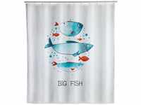 WENKO Duschvorhang Big Fish, Textil-Vorhang fürs Badezimmer, mit Ringen zur