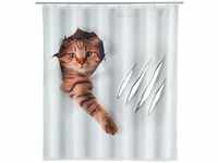 WENKO Duschvorhang Cute Cat, Textil-Vorhang fürs Badezimmer, mit Ringen zur