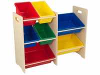 KidKraft Kinderregal aus Holz mit 7 primärfarbenen Aufbewahrungsboxen aus