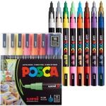 uni-ball 186516 - POSCA Marker mit feiner Rundspitze, 16er Set, Grundfarben